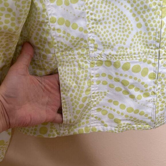 Chico's Jacket Women's Medium Yellow White Full Zip Collared Cotton blend Casual - Picture 7 of 9